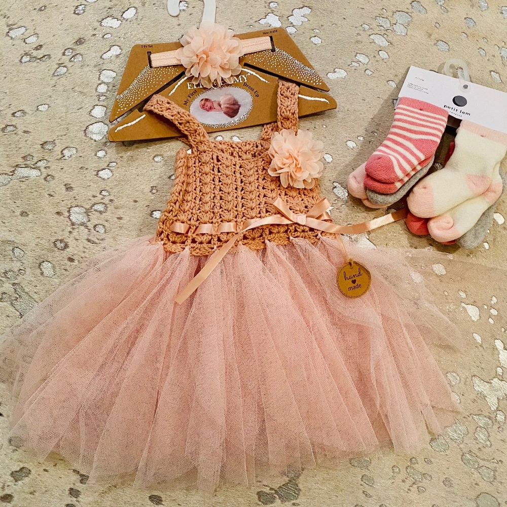 Elly & Emmy Newborn Dress, Headband & Socks NWT